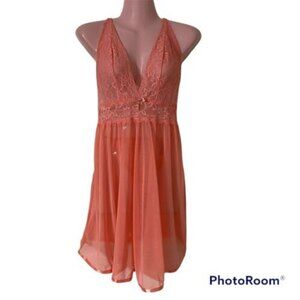 Rachael Roy Woman's Chemise and Thong Large Peach